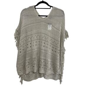NWT Rue21 Boho Beachy Open Knit Fringe Poncho in Neutral Tan - Size S/M
